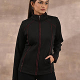 Black Fleece Jacket with Decorative Stitch on Front - Lakshita