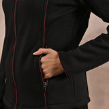 Black Fleece Jacket with Decorative Stitch on Front - Lakshita