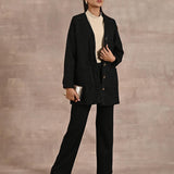 Black Long Sleeve Textured Jacket with Metallic Buttons - Lakshita