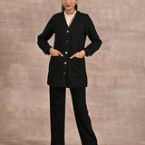 Black Long Sleeve Textured Jacket with Metallic Buttons - Lakshita