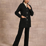 Black Long Sleeve Textured Jacket with Metallic Buttons - Lakshita