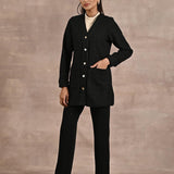 Black Long Sleeve Textured Jacket with Metallic Buttons - Lakshita