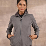 Grey High-neck Long Sleeve Sherpa Fur Jacket - Lakshita