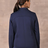 Navy Blue Quilted Jacket with Zipper Detail - Lakshita