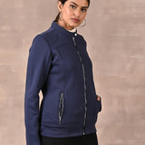 Navy Blue Quilted Jacket with Zipper Detail - Lakshita