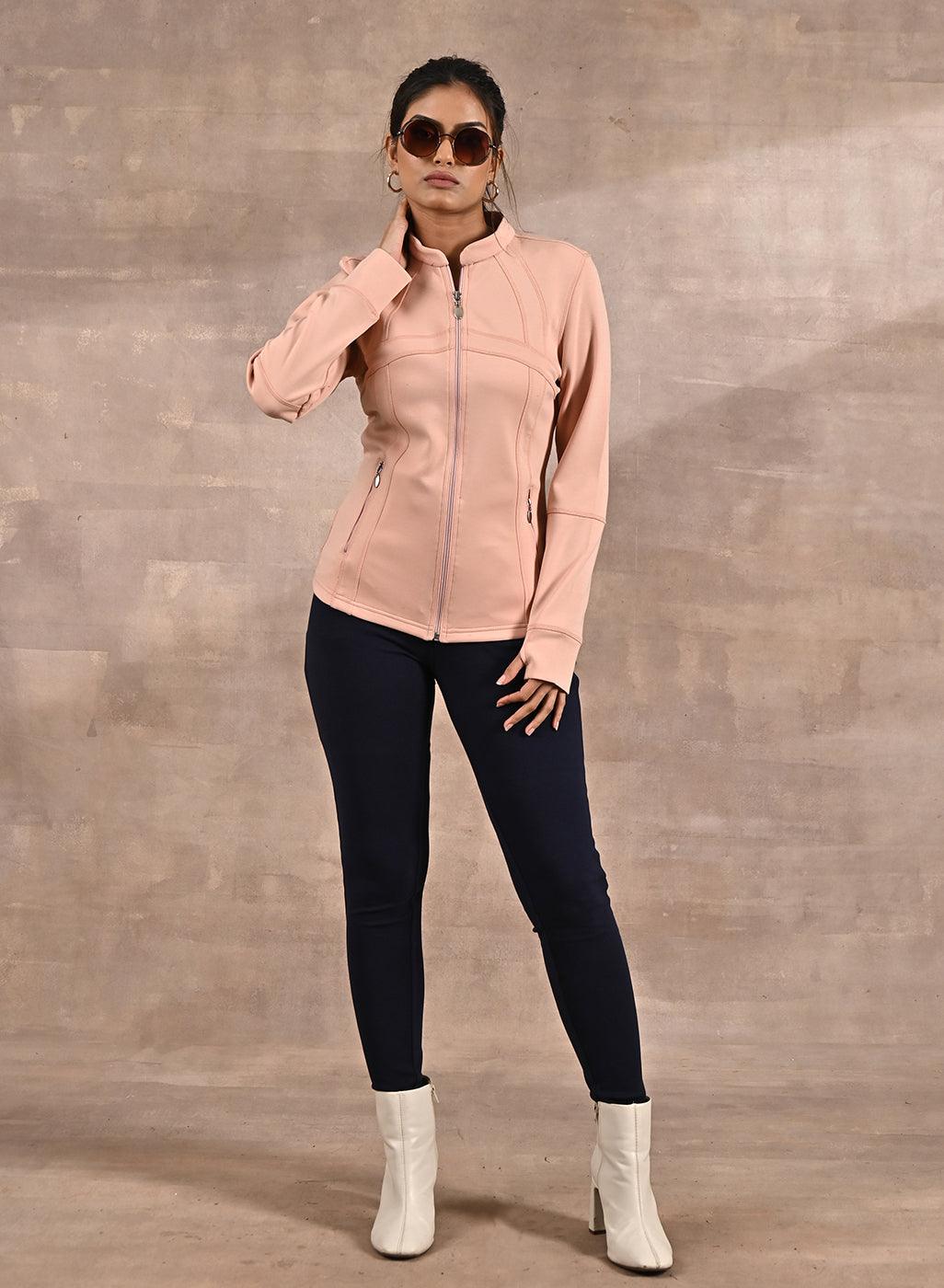 Peach Long-sleeve Jacket with Decorative Cuts - Lakshita