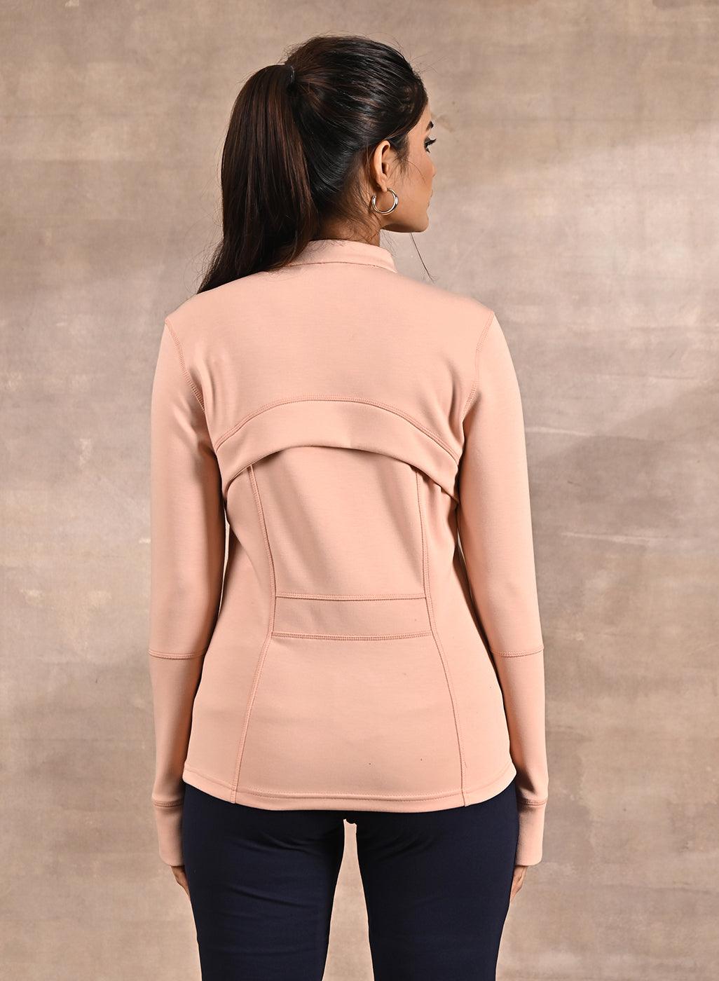 Peach Long-sleeve Jacket with Decorative Cuts - Lakshita