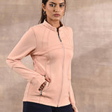 Peach Long-sleeve Jacket with Decorative Cuts - Lakshita