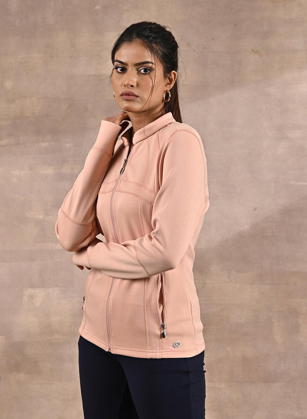 Peach Long-sleeve Jacket with Decorative Cuts - Lakshita