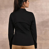 Black Long-sleeve Jacket with Decorative Cuts - Lakshita