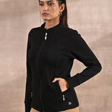 Black Long-sleeve Jacket with Decorative Cuts - Lakshita