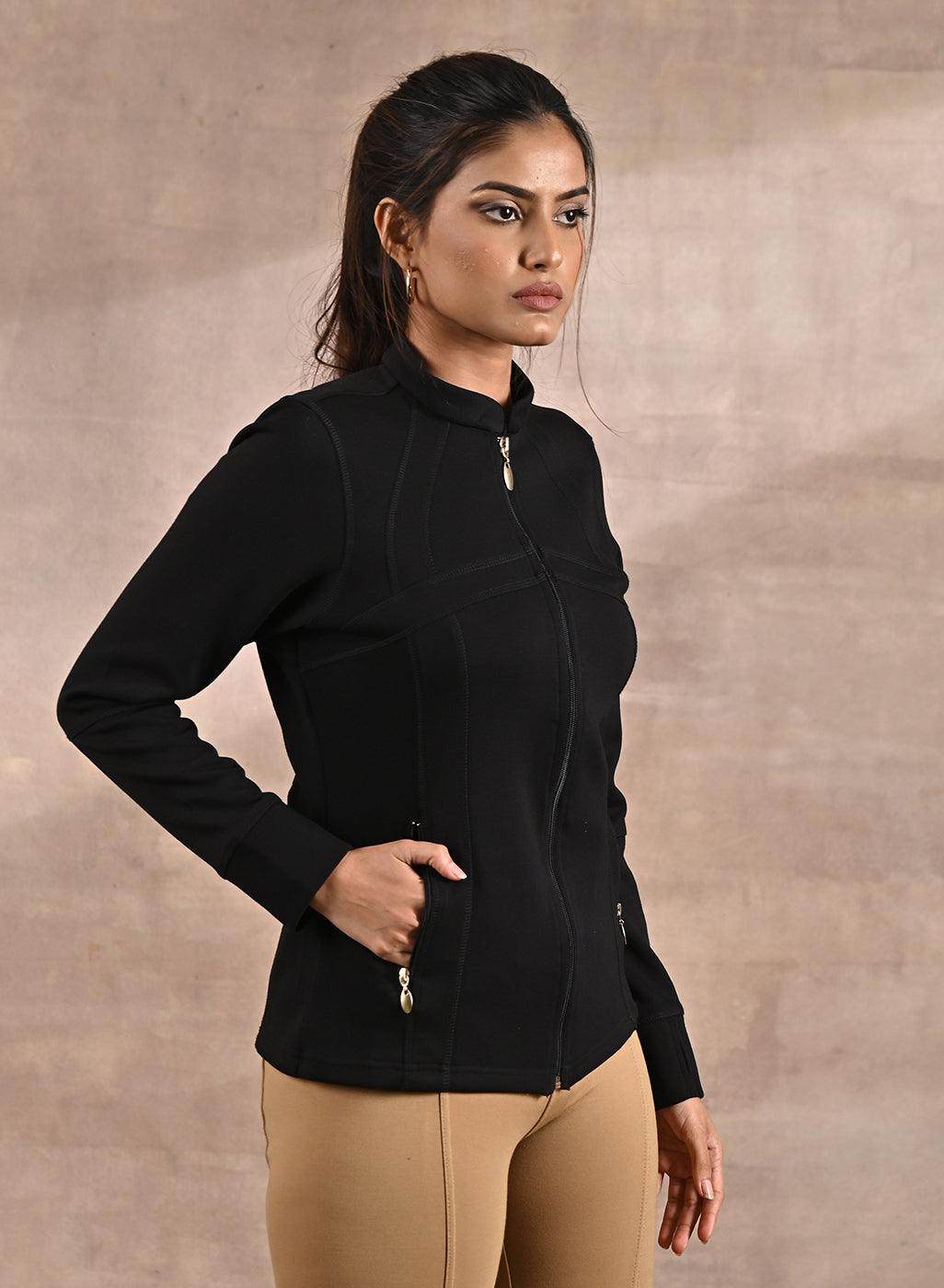 Black Long-sleeve Jacket with Decorative Cuts - Lakshita