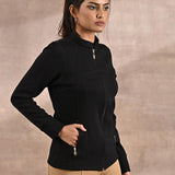 Black Long-sleeve Jacket with Decorative Cuts - Lakshita