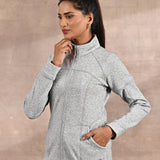 Grey High-Neck Zip-Up Casual Fleece Jacket - Lakshita