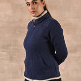 Blue Zip-front High-neck Fleece Jacket with Pockets - Lakshita