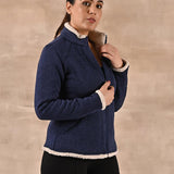 Blue Zip-front High-neck Fleece Jacket with Pockets - Lakshita