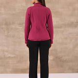 Dark Pink High-neck Jacket with Fur Details - Lakshita