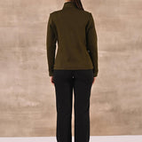 Olive Zip-front High-neck Regular Jacket with Pockets - Lakshita