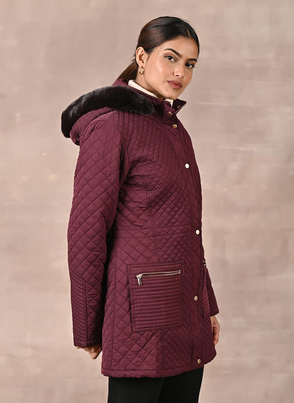 Burgundy quilted sales jacket womens