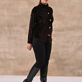 Brown Corduroy High Neck Jacket with Button Detailing - Lakshita