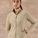 Green Woolen High Neck Jacket with Zig Zag Stitch Detail - Lakshita