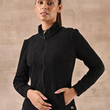 Black Woolen High Neck Jacket with Zig Zag Stitch Detail - Lakshita