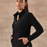 Black Woolen High Neck Jacket with Zig Zag Stitch Detail - Lakshita