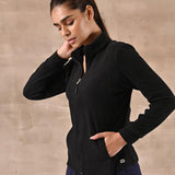 Black Woolen High Neck Jacket with Zig Zag Stitch Detail - Lakshita