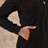 Black Woolen High Neck Jacket with Zig Zag Stitch Detail - Lakshita