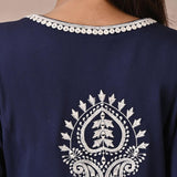 Navy Blue Woolen Kurta with Fine Embroidery - Lakshita