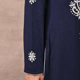 Navy Blue Woolen Kurta with Fine Embroidery - Lakshita