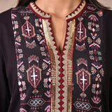 Purple Solid Kurta with Tribal Embroidery and Curved Hem - Lakshita