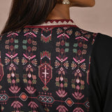 Black Solid Kurta with Tribal Embroidery and Curved Hem - Lakshita