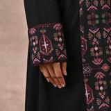 Black Solid Kurta with Tribal Embroidery and Curved Hem - Lakshita