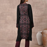 Black Solid Kurta with Tribal Embroidery and Curved Hem - Lakshita