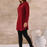 Red Textured Full Sleeve Kurti - Lakshita