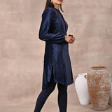 Navy Blue Princess Cut Solid Kurta with Gathered Sleeves - Lakshita