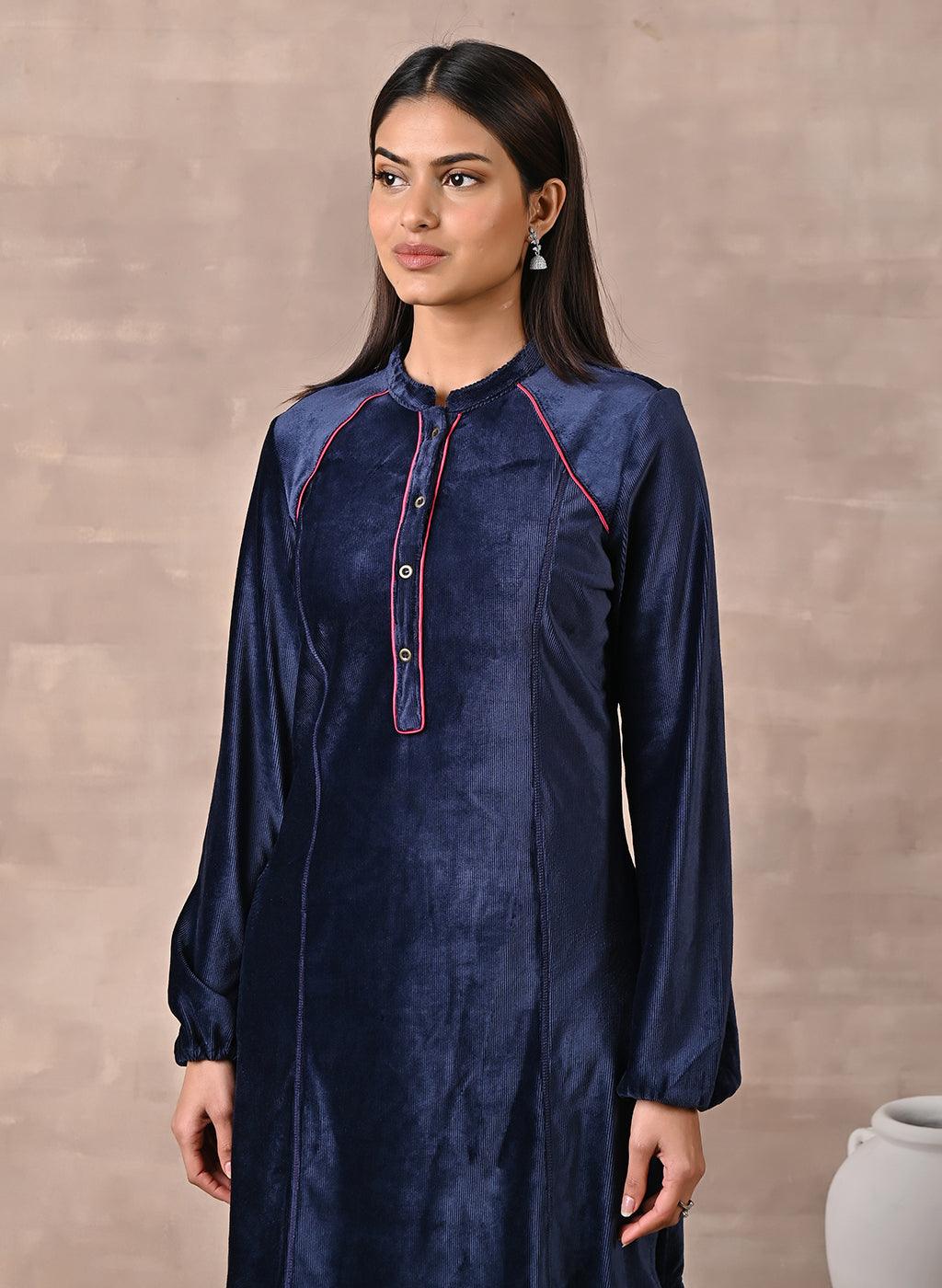 40 inch V-Neck Navy Blue Fabclub Women Rayon Solid Plain Front Slit  Straight Kurti at Rs 224/piece in Ahmedabad