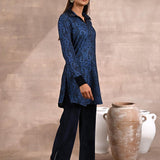 Blue Printed Tunic with Embroidery on Collar - Lakshita