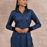 Blue Printed Tunic with Embroidery on Collar - Lakshita