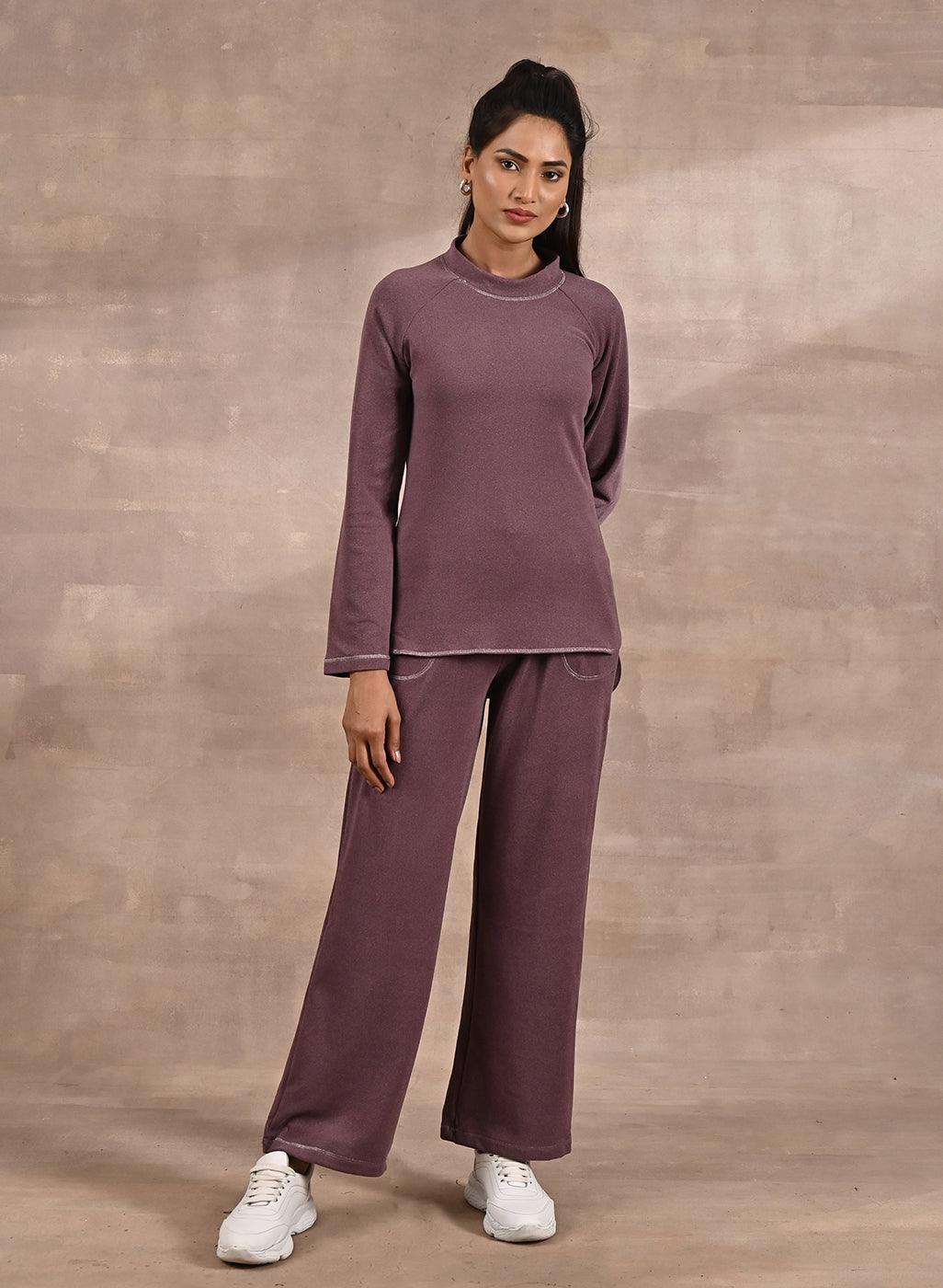 Maroon Full-Sleeve Round Neck Track Suit - Lakshita