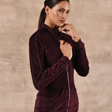 Maroon Tracksuit with Classic Collar and Zip Closure - Lakshita