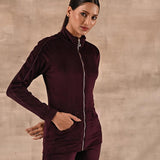 Maroon Tracksuit with Classic Collar and Zip Closure - Lakshita