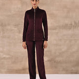 Maroon Tracksuit with Classic Collar and Zip Closure - Lakshita