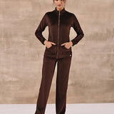 Brown Tracksuit with Classic Collar and Zip Closure - Lakshita