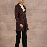 Brown Long Belted Trench Coat with Fur Detailing - Lakshita