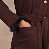 Brown Long Belted Trench Coat with Fur Detailing - Lakshita