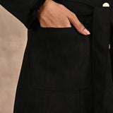 Black Long Belted Trench Coat with Fur Detailing - Lakshita