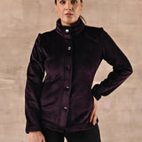 Purple Corduroy High Neck Jacket with Button Detailing - Lakshita