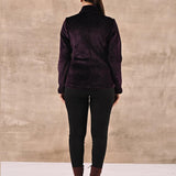 Purple Corduroy High Neck Jacket with Button Detailing - Lakshita